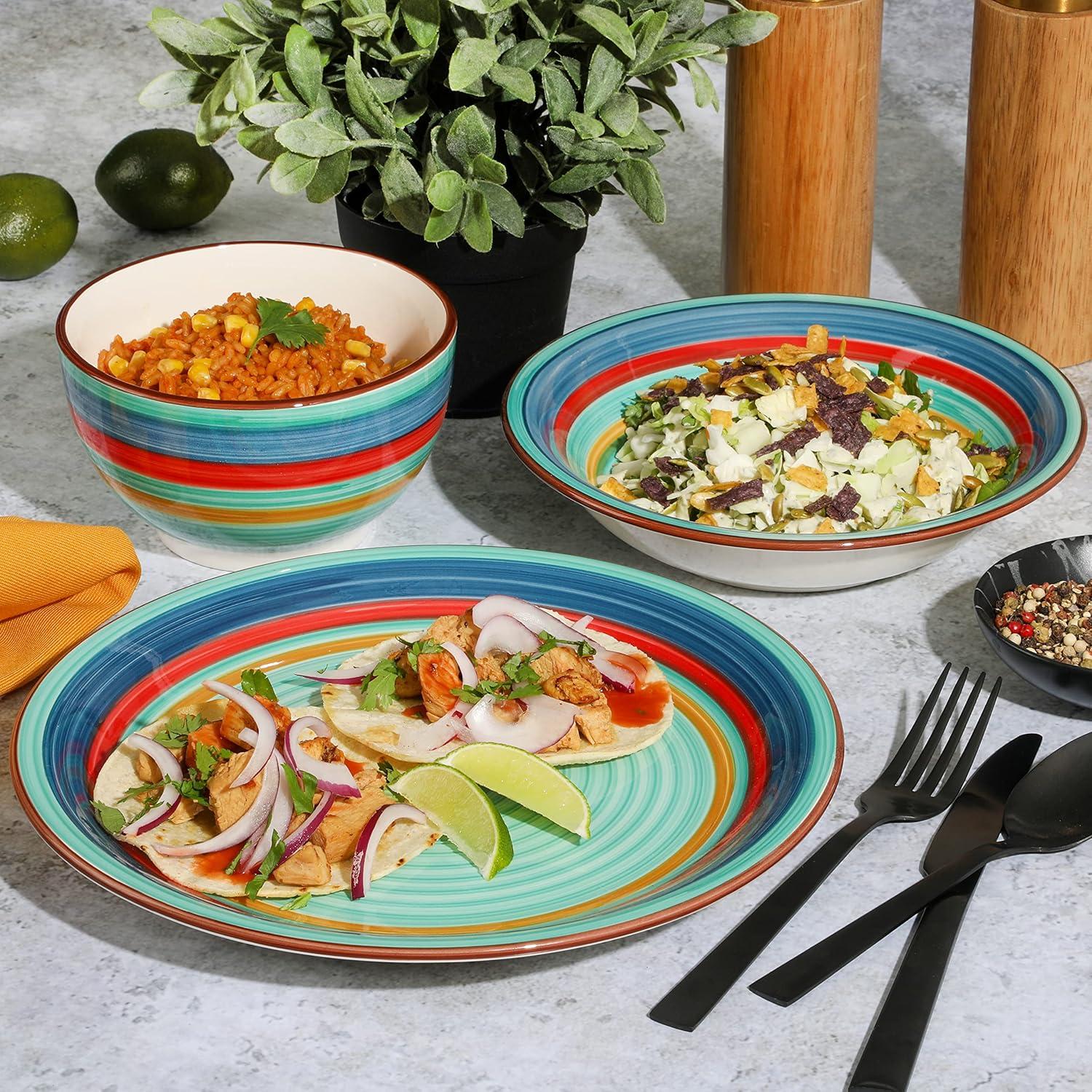 Gibson Home Rainbow 12 Piece Stoneware Dinnerware Set in Green Multi