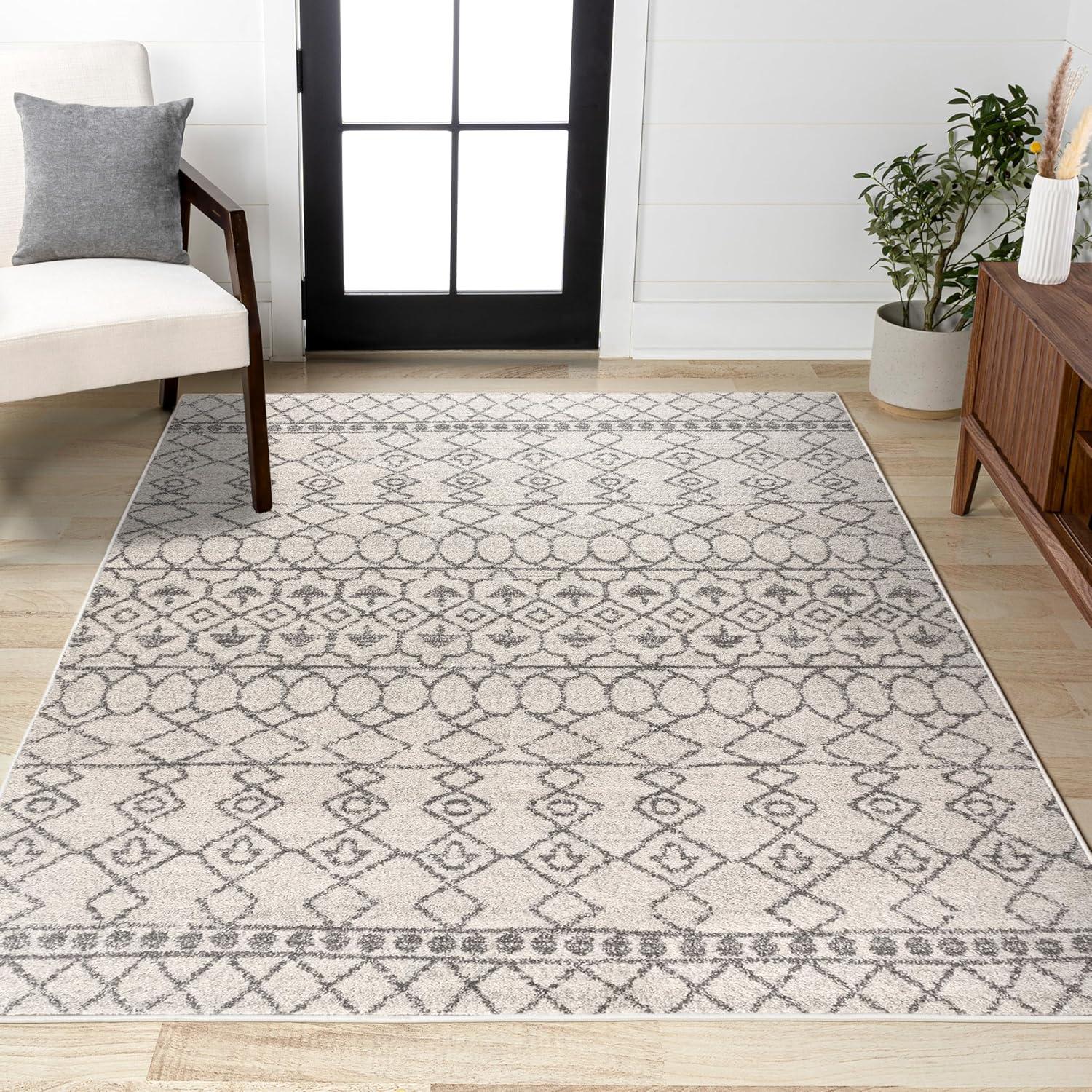 5'x8' Izil Moroccan Beni Souk Area Rug, Cream/Gray - JONATHAN Y