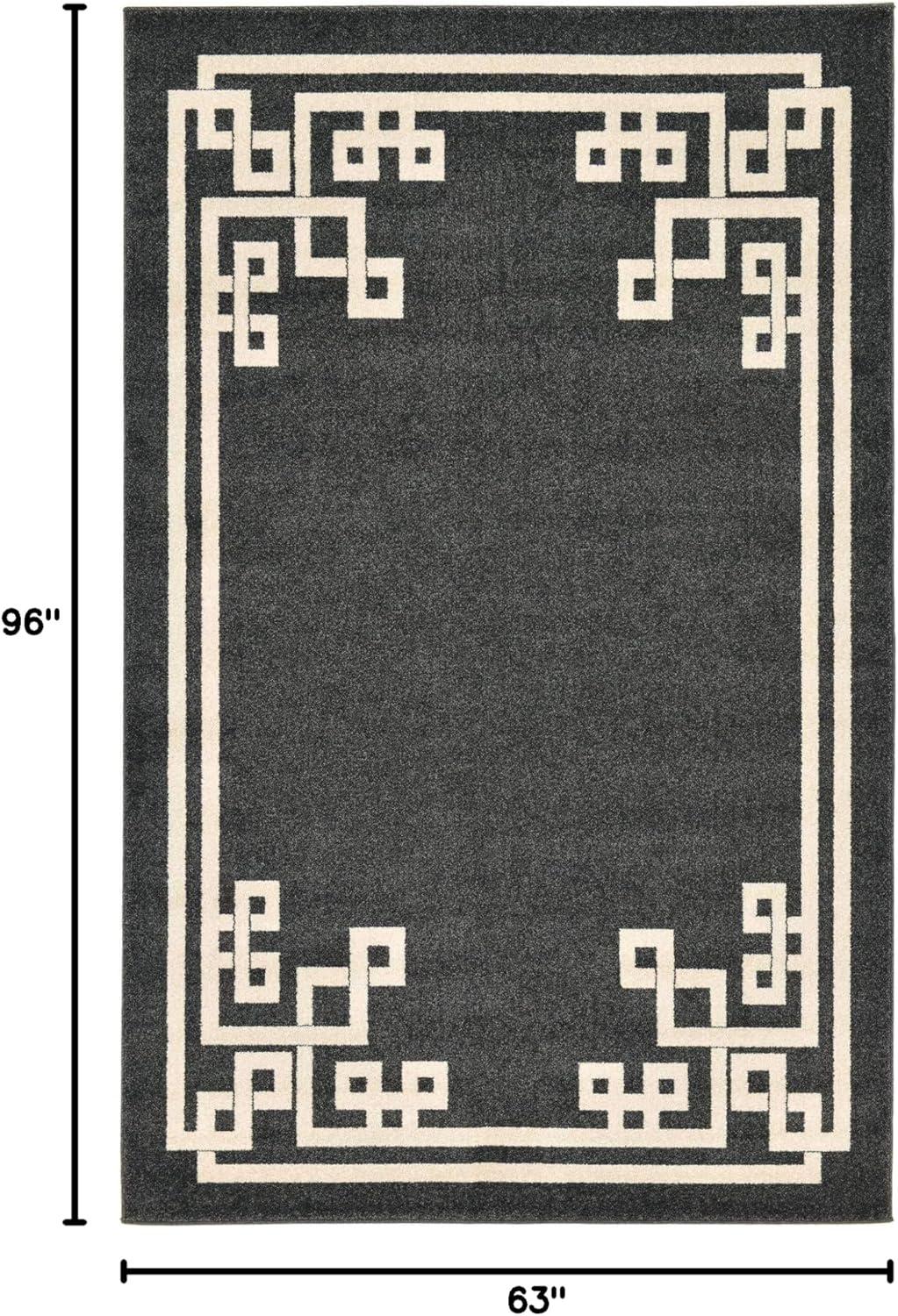 Athens Black Geometric Synthetic Easy Care Area Rug, 5' x 8'