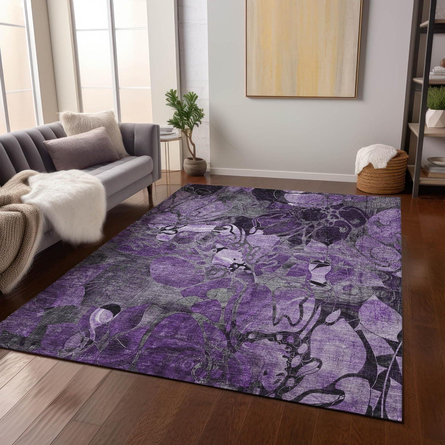 Addison Rugs Chantille Indoor/Outdoor Transitional Floral Purple Washable Rectangle Rug, 9' x 12'