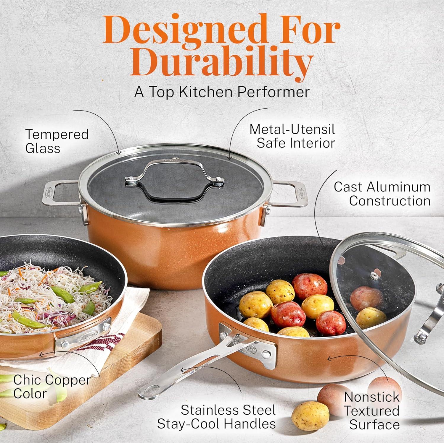 Copper and Stainless Steel 10-Piece Non-Stick Cookware Set