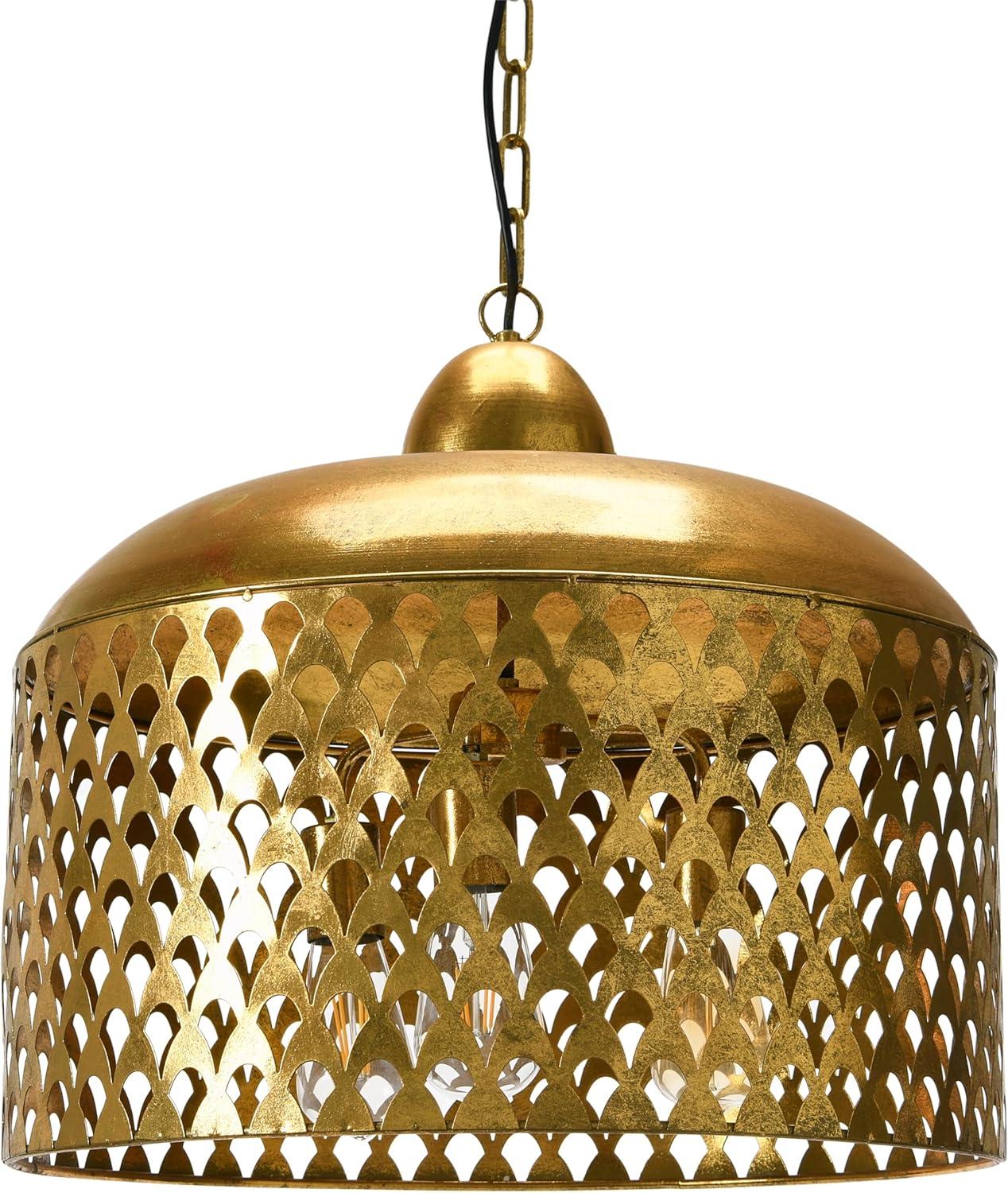 20.25" x 18.5" Metal Pendant Lamp Gold Finish - Storied Home: UL Listed, No Assembly, Adjustable Height