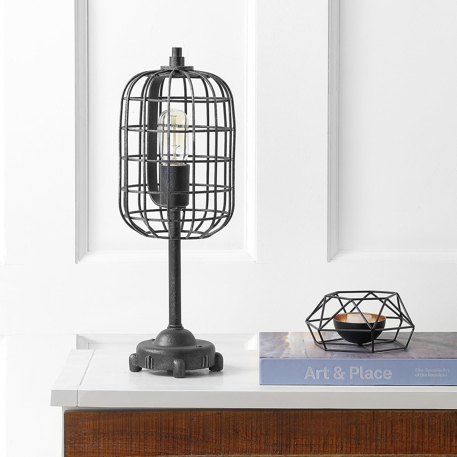 Edison Black Industrial Steel Table Lamp with Cage Shade