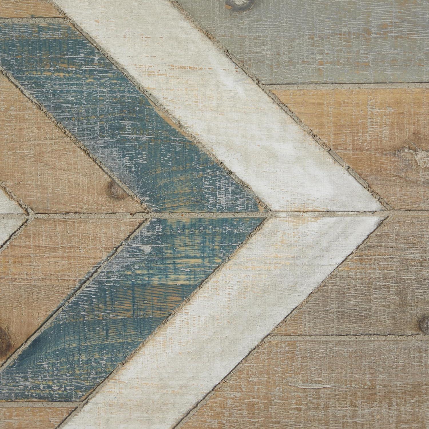 DecMode Farmhouse Distressed Rectangular Wood Wall Décor with Multi Colored Geometric Pattern, 46"W x 23"H