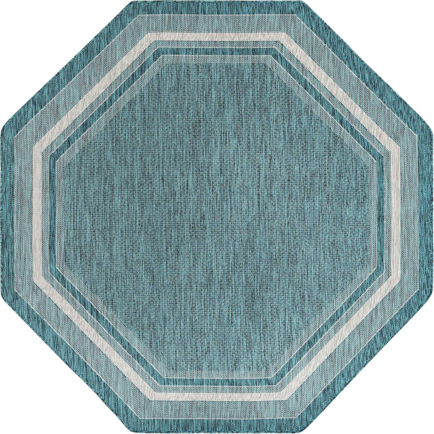 Unique Loom 8' 0 x 8' 0 Octagon Indoor/Outdoor Border Teal Area Rug