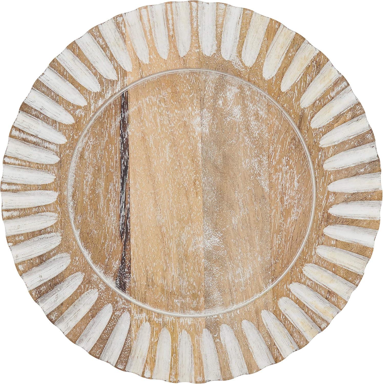 Natural Mango Wood Ribbed Design Charger Plates, Set of 4