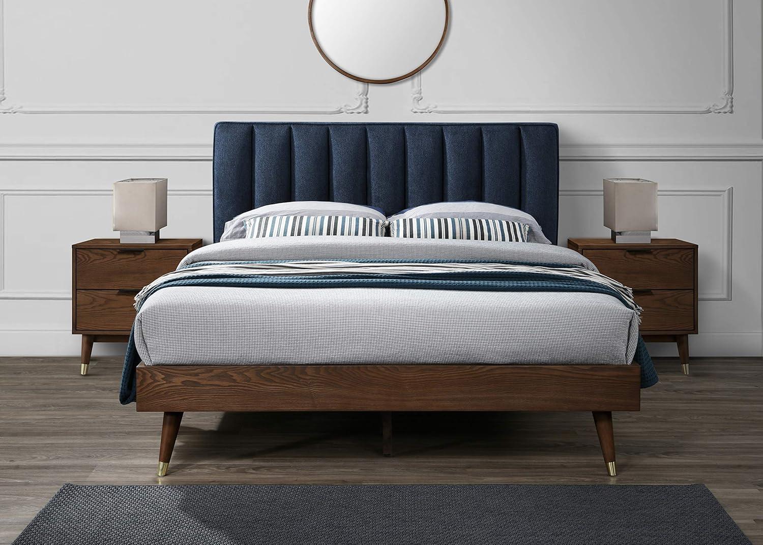 Elegant Vance Grey Linen Queen Bed with Tufted Wood Frame