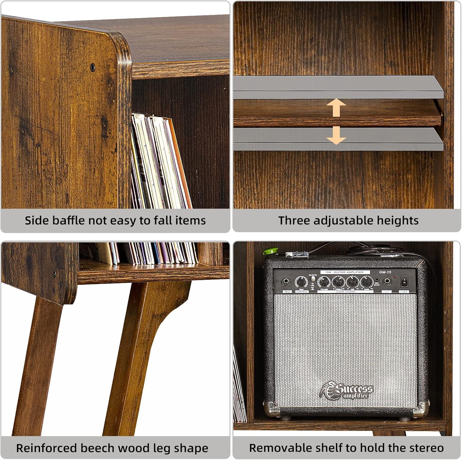 Brown Beech Wood Record Player Stand with Cabinet