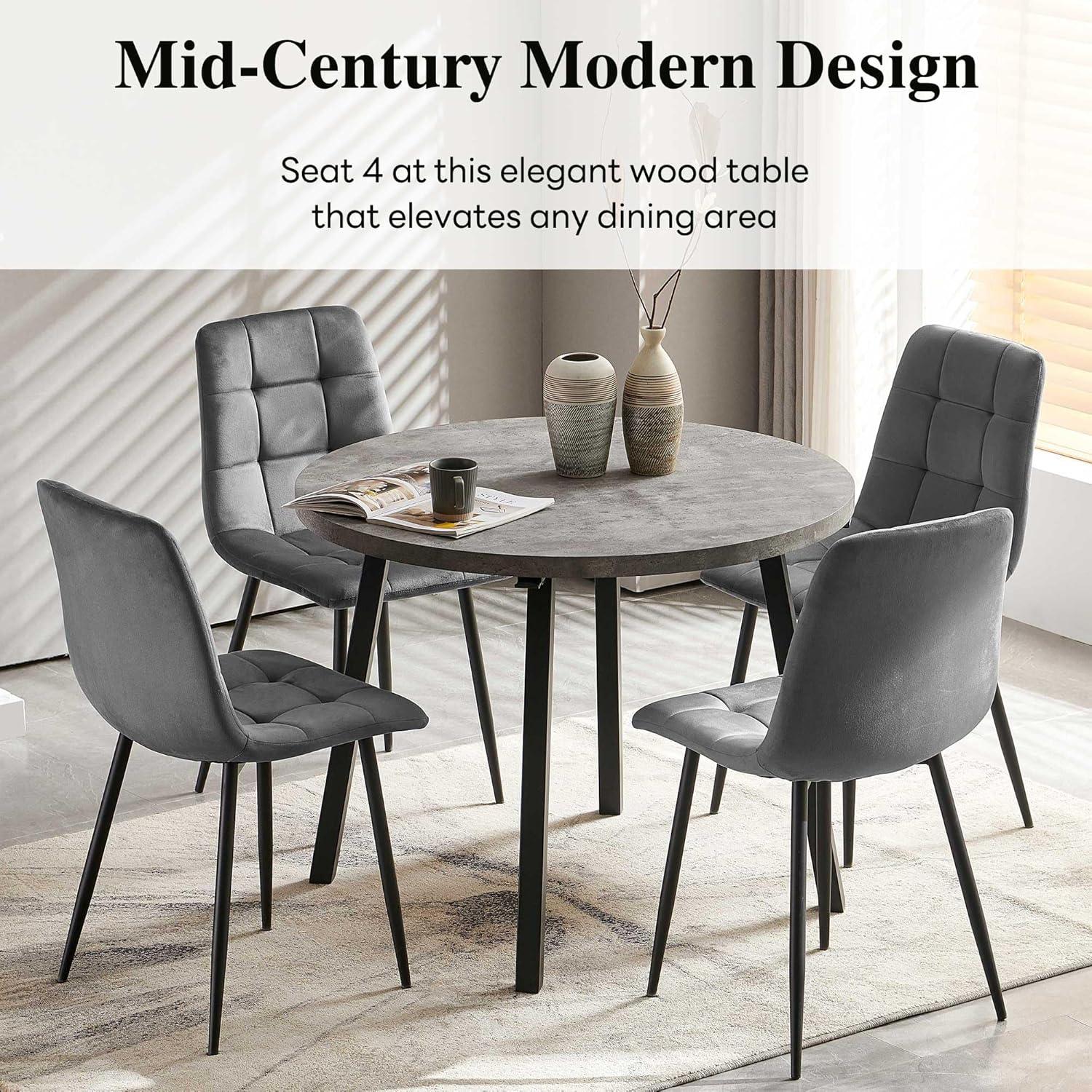 HAOYUN 4-Person Round Dining Table Set for Small Spaces, Industrial Style 37.4 Dia Grey Engineered Wood Kitchen Table with PU Dining Side Chairs, Dark Grey