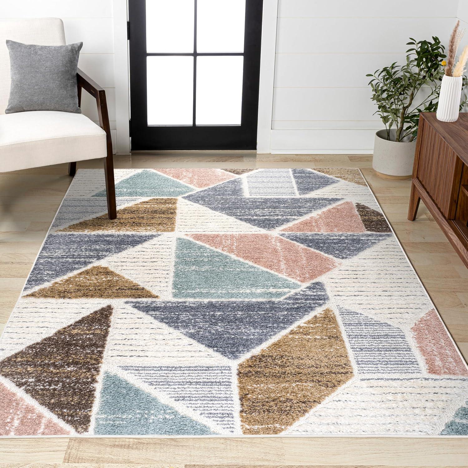 3' x 5' Aileen Geometric Scandi Colorblock Carved Area Rug, Cream - JONATHAN Y