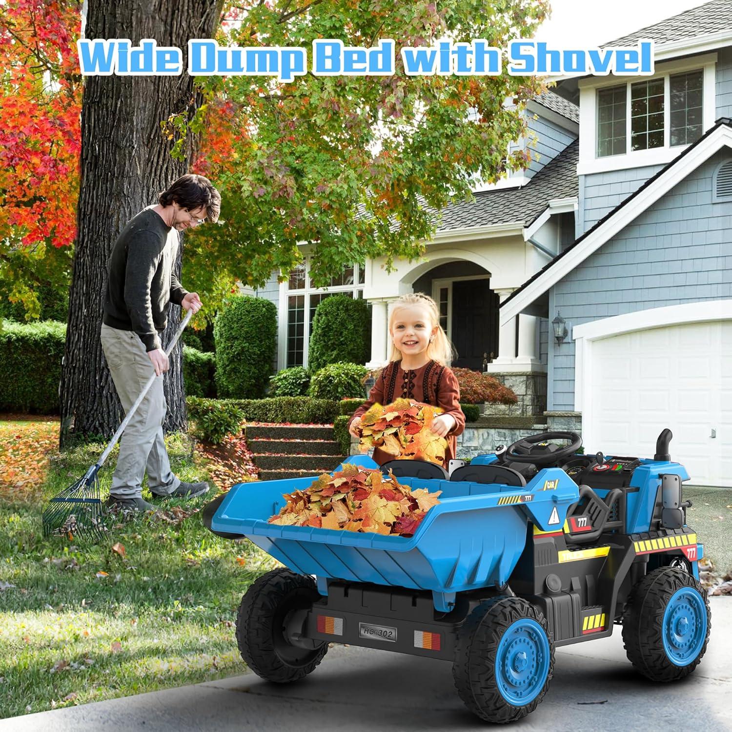 Blue 12V Battery-Powered Ride-On Dump Truck with Remote Control