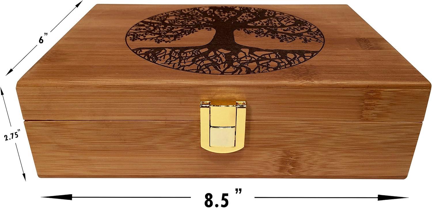 Tree of Life Keepsake Box - Wooden Keepsake Box with Hinged Lid - Engraved Design - Decorative Wooden Boxes with Lids - Wood Gift Box (Tree of Life)