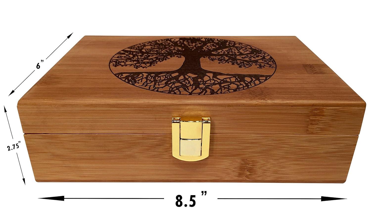 Tree of Life Keepsake Box - Wooden Keepsake Box with Hinged Lid - Engraved Design - Decorative Wooden Boxes with Lids - Wood Gift Box (Tree of Life)