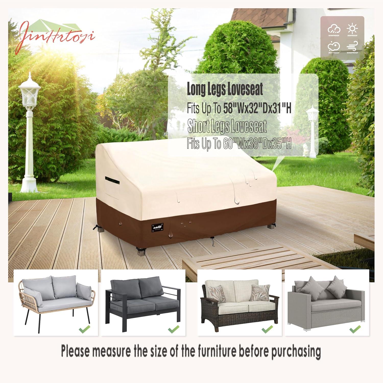 2-Seater Outdoor Couch Cover,58" Wx32 Dx31 H Inches Patio Loveseat Cover,100% Waterproof Heavy Duty Patio Sofa Covers,Patio Furniture Covers,Beige&Brown