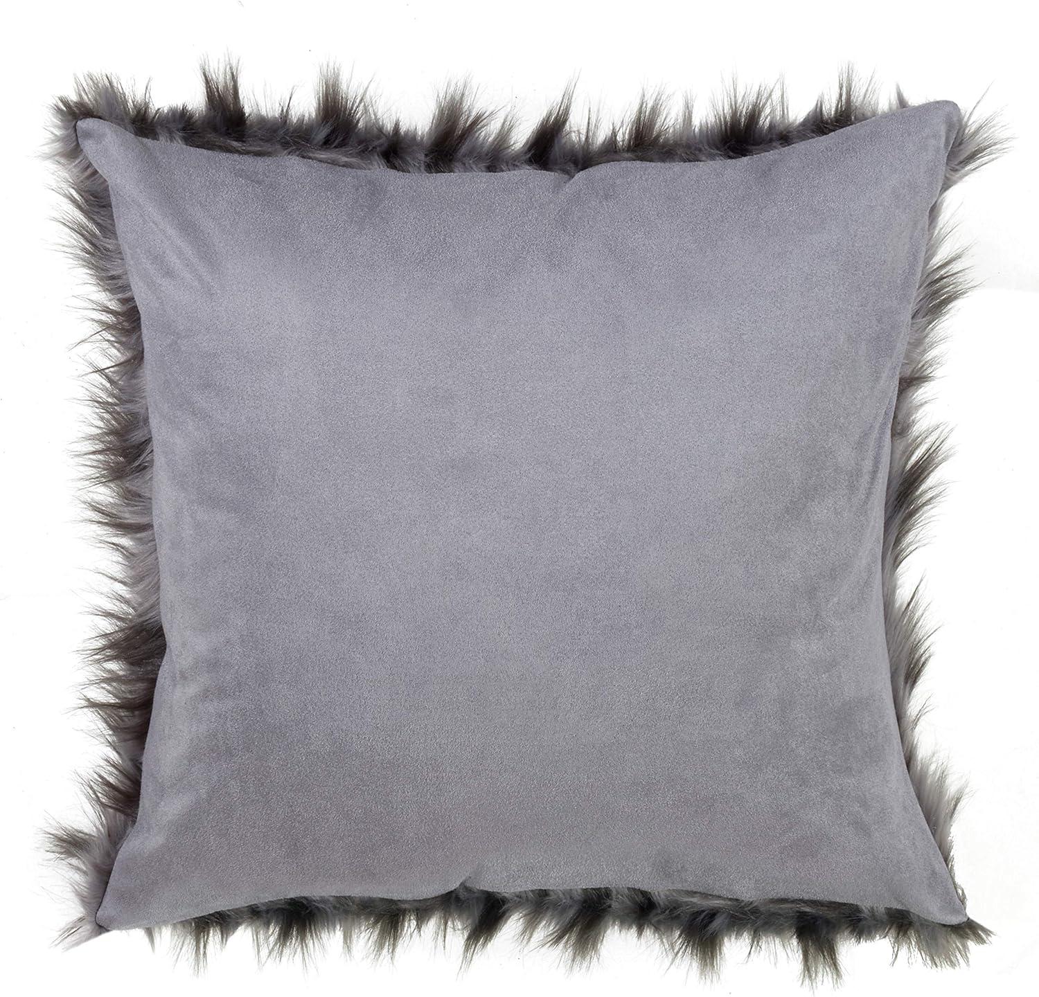 Faux Fur Pillow Black - Saro Lifestyle: Modern Square Decorative Cushion, Indoor Zippered Cover, Duck Feather Filled