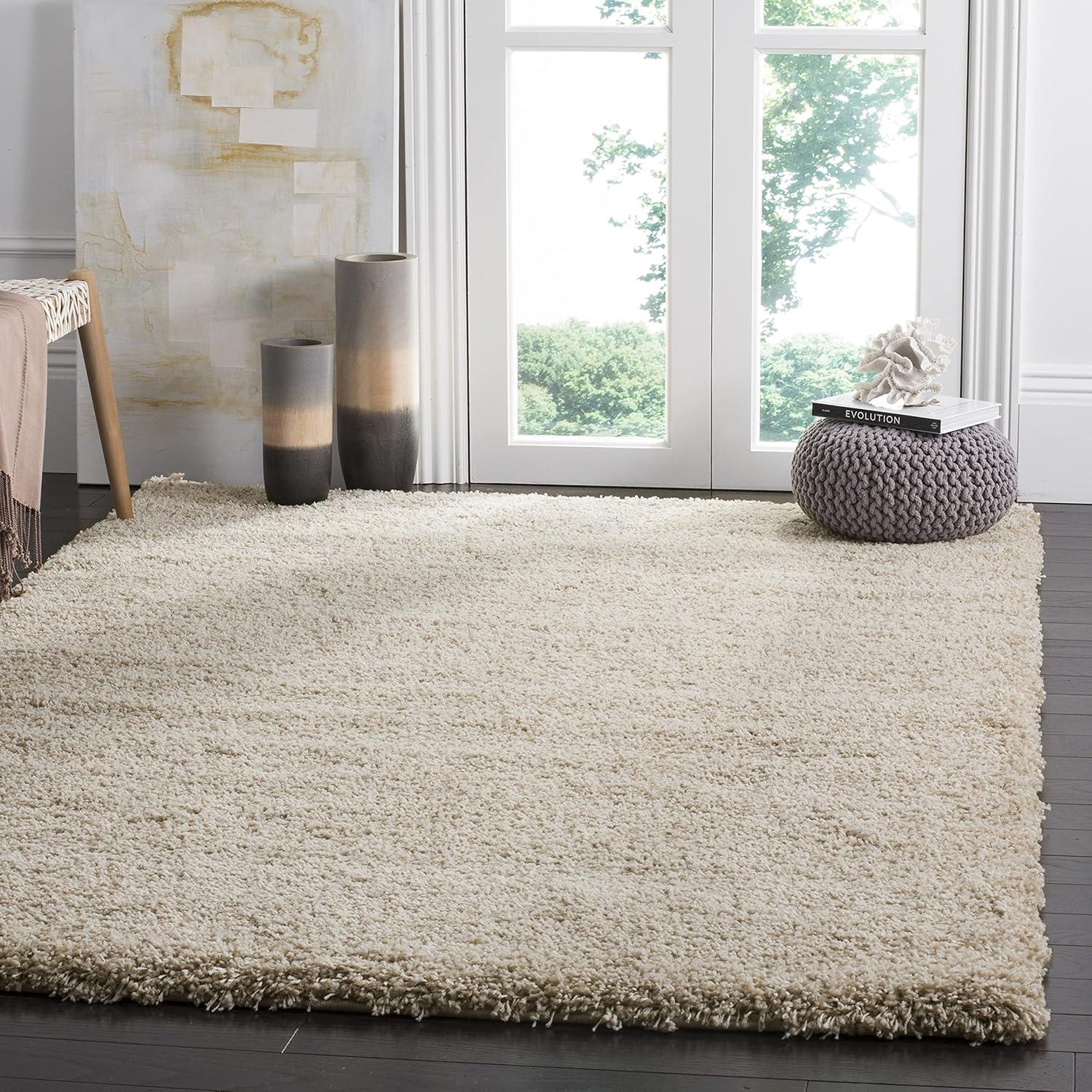 Santa Monica Shag SGN725 Power Loomed Indoor Area Rug - Beige - 4'x6' - Safavieh.