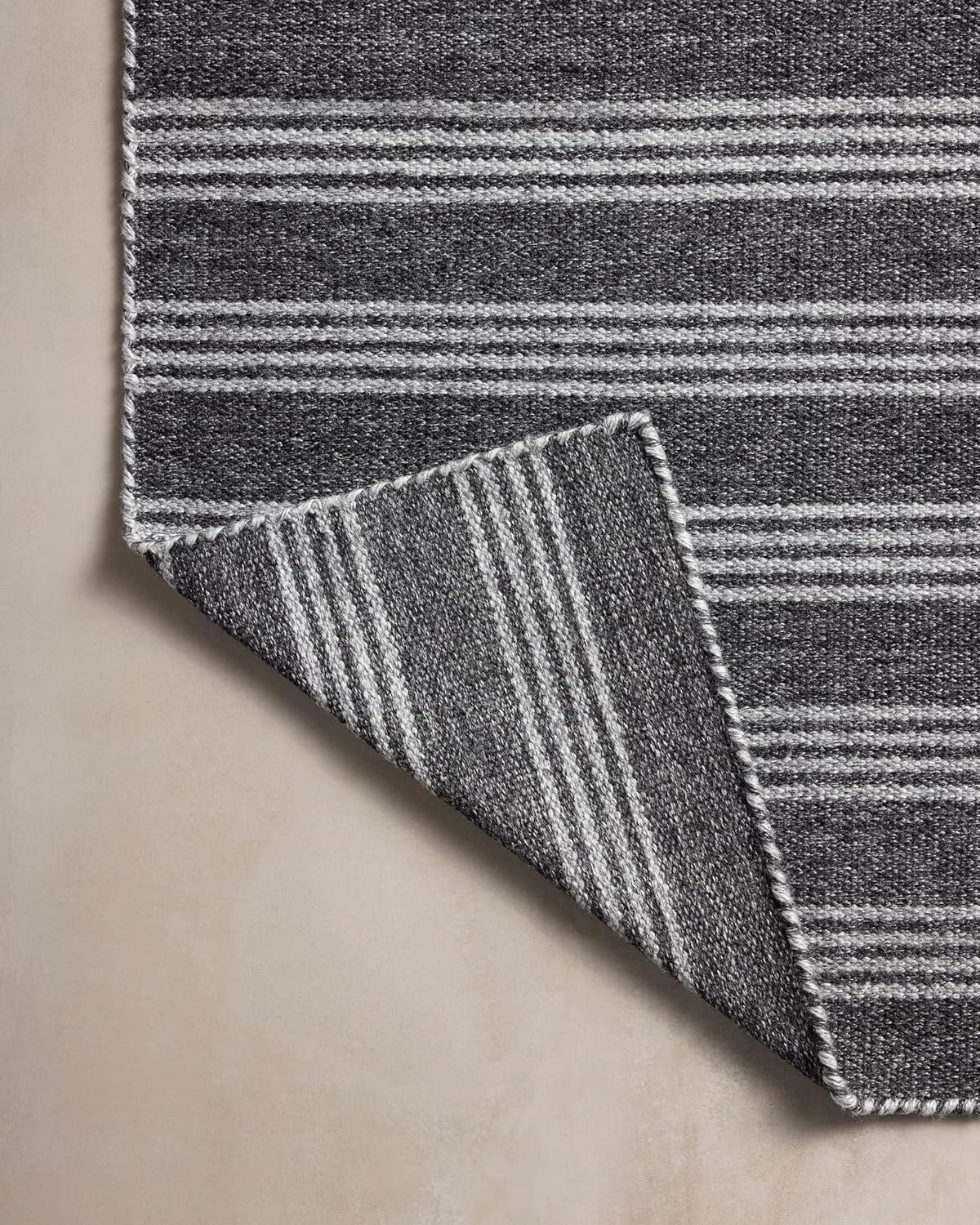 Charlie Striped Hand Loomed Polyester Indoor / Outdoor Area Rug in Black/Gray