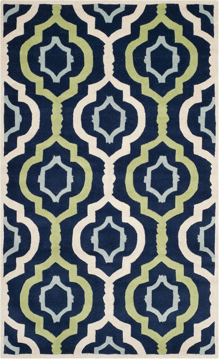 SAFAVIEH Chatham Dylan Geometric Wool Area Rug, Dark Blue/Multi, 4' x 6'