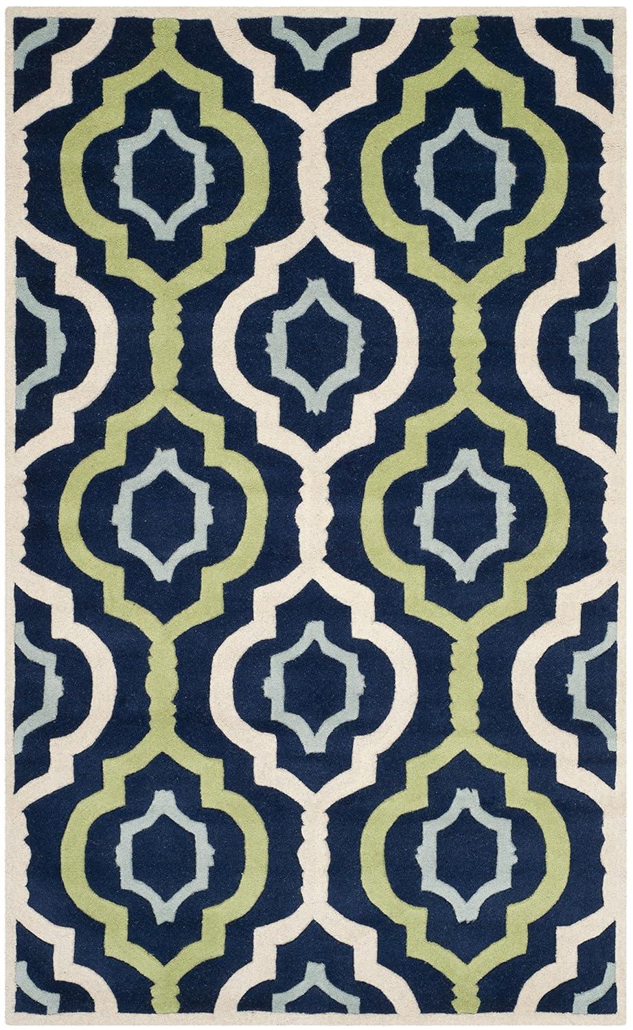 SAFAVIEH Chatham Dylan Geometric Wool Area Rug, Dark Blue/Multi, 4' x 6'
