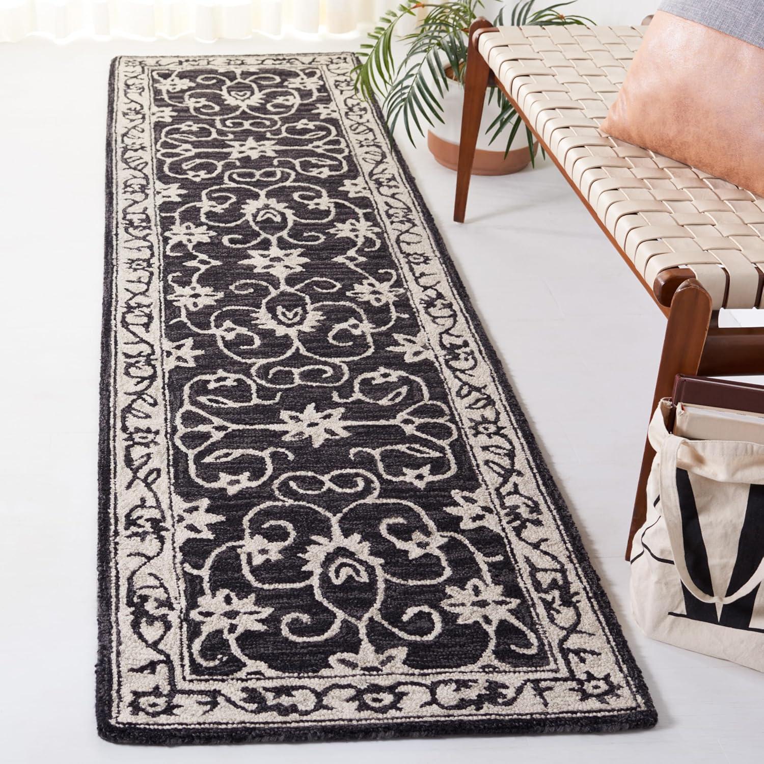 Jardin JAR601 Hand Tufted Runner Rug - Black/Ivory - 2'3"x9' - Safavieh