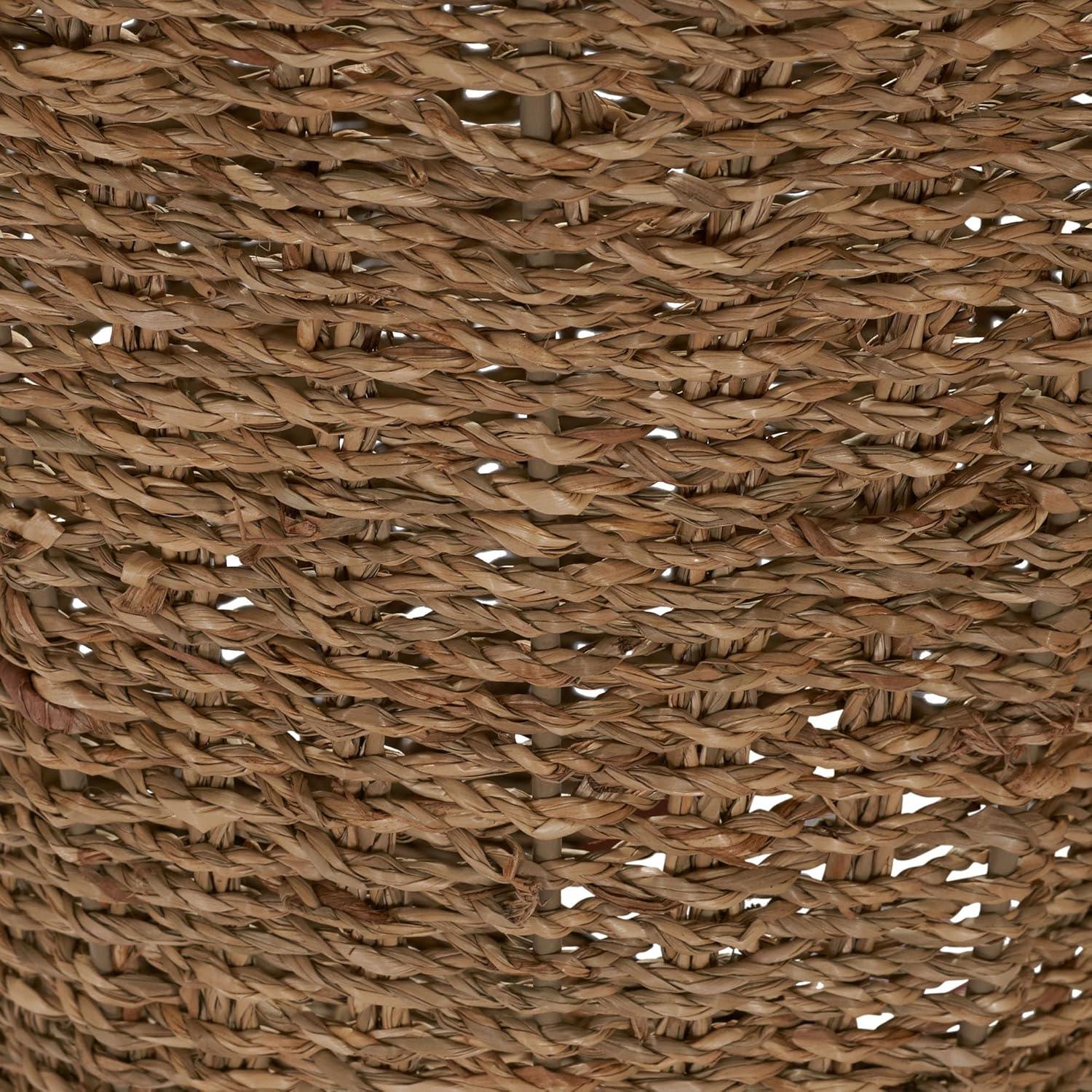 Seagrass Wicker Waste Basket, Handwoven Waste Bin with Metal Frame