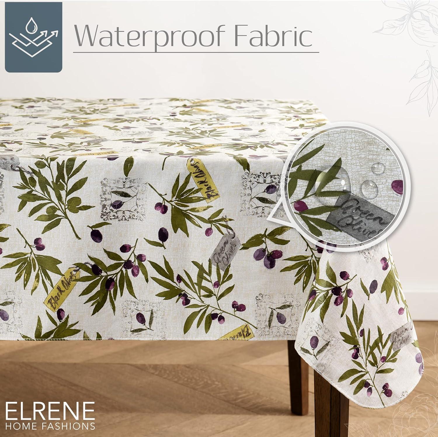 Elrene Montalcino Italian Olive Branches Printed Vinyl Indoor/Outdoor Tablecloth - Elrene Home Fashions