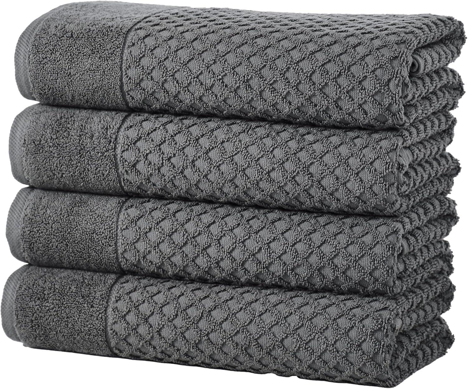 Cotton Quick-Dry Textured Towels - Great Bay Home (4 Pack Bath Towels, Dark Grey).