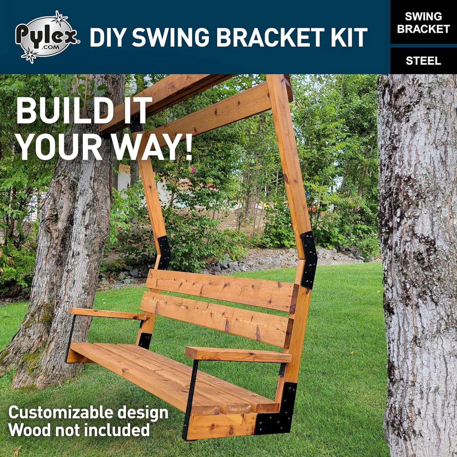 Pylex Swing Brackets for Chair, Outdoor Patio Swings, Wooden Porch Bench, Heavy-Duty Steel DIY Kit - 500 lbs - Steel Bracket Only