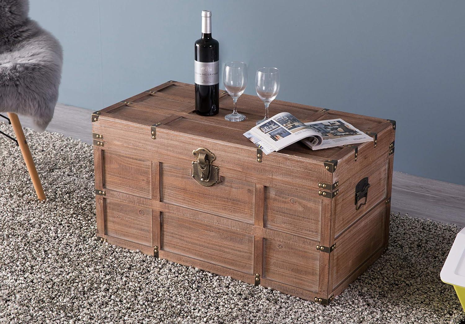 Vintiquewise Wooden Rectangular Lined Rustic Storage Trunk with Latch