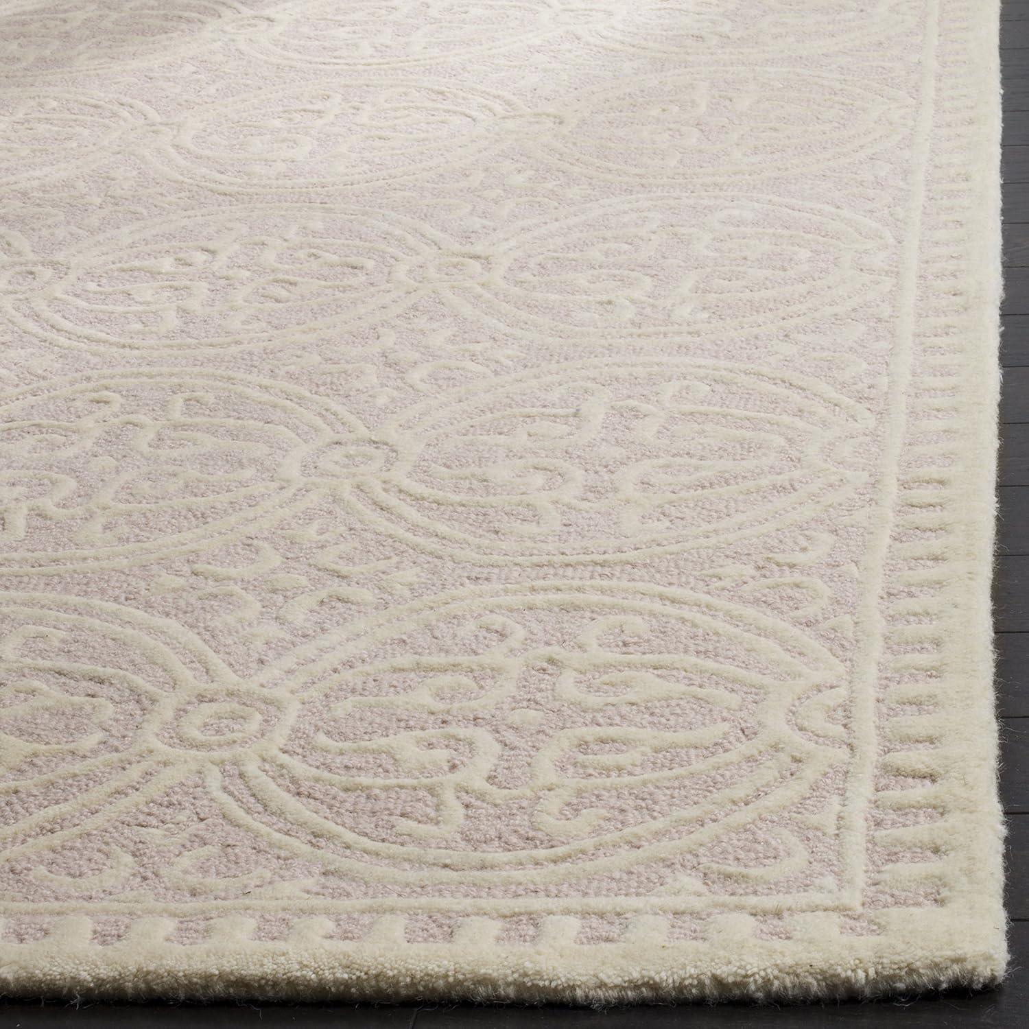 Hand-Tufted Light Pink/Ivory Wool Rectangular Accent Rug