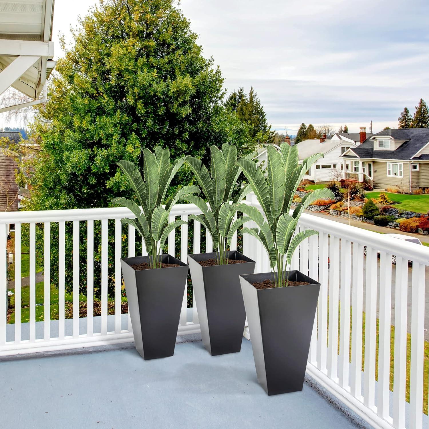 Outsunny Set of 3 Tall Planters with Drainage Hole, 28" Outdoor Flower Pots, Indoor Planters for Porch Patio and Deck, Black