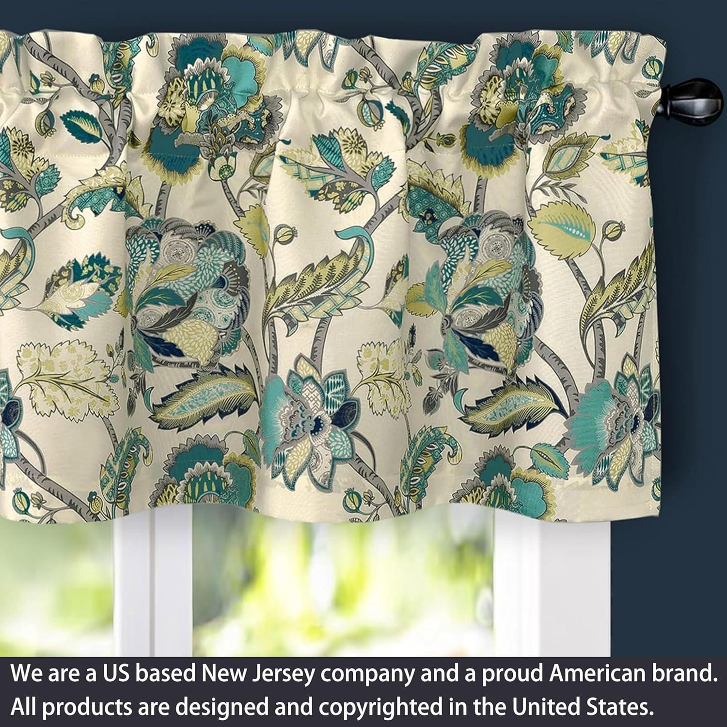 DriftAway  Layla Classic America Style Floral Leaves Room Darkening Window Curtain Valance Rod Pocket Eggshell Teal 52" width x 18 " length 2 pack