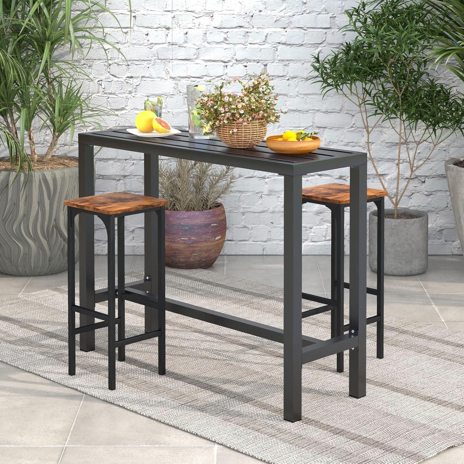 Costway Outdoor Metal Bar Table 48'' Patio Rectangular Counter Height Dining Table Black