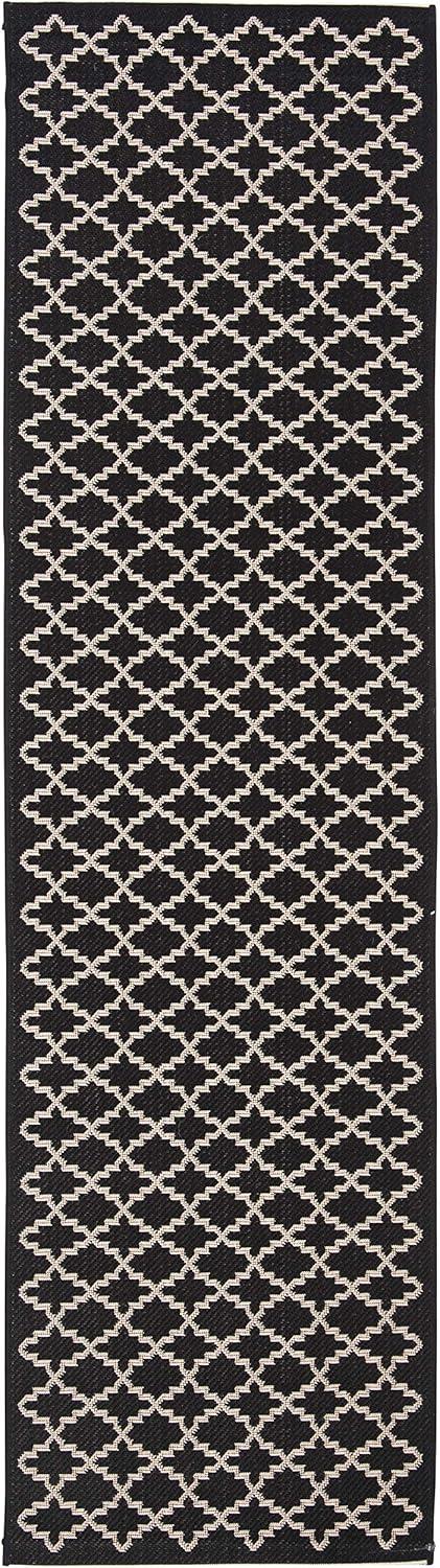 SAFAVIEH Courtyard Hilbert Trellis Indoor/Outdoor Runner Rug, 2'3" x 8', Black/Beige