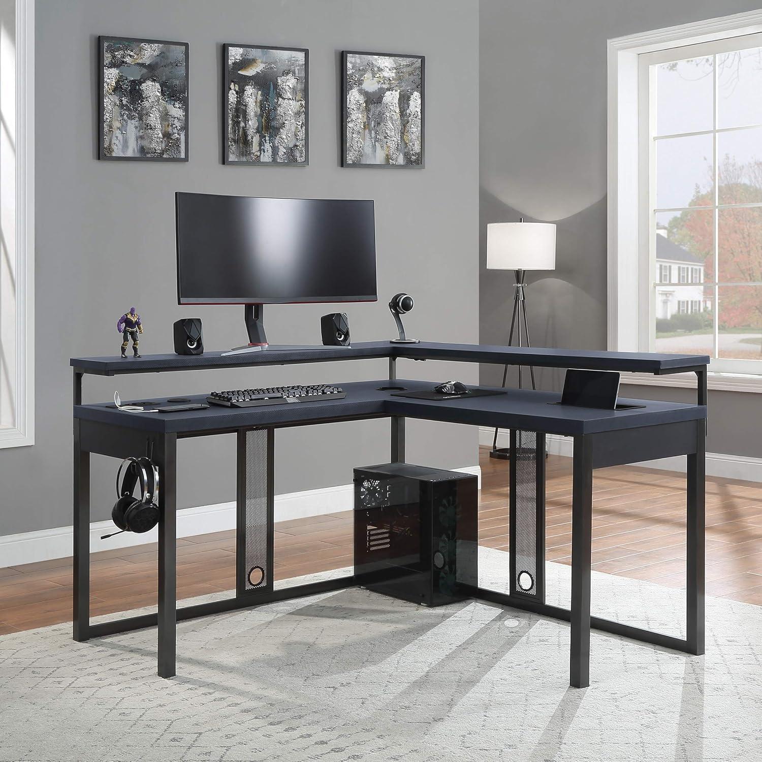 Stealth Pro Corner L-Shape Black Gaming Desk with Tech Upgrades