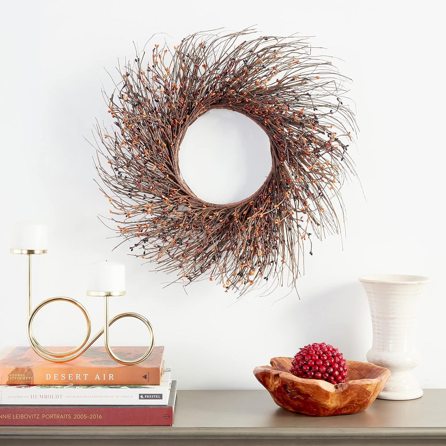 Dried Flowers and Wreaths LLC Dried Natural Quail Brush Twigs 22" Fall Wreath