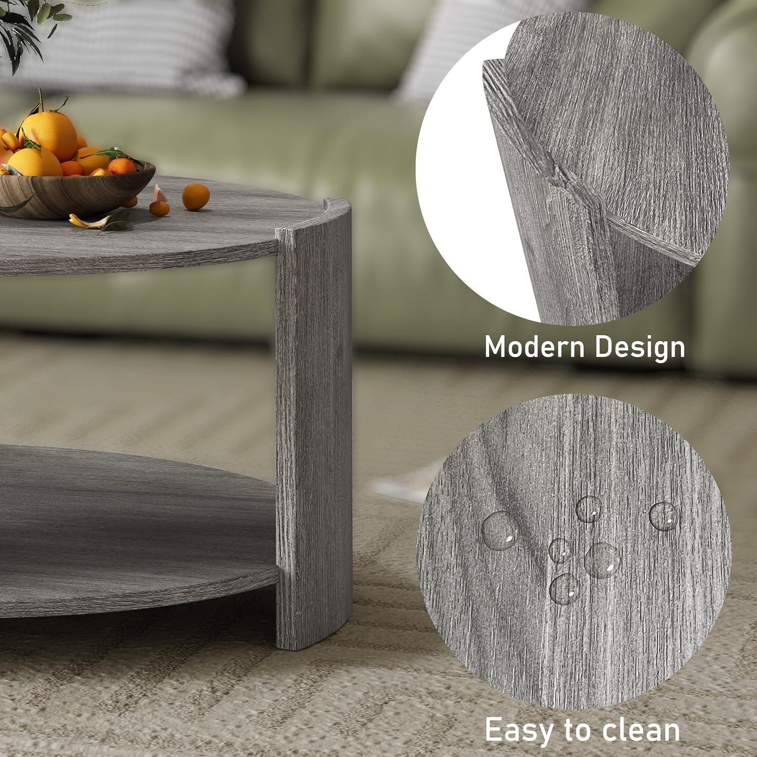 Michaelee Round Coffee Table, 36" Rustic Modern Circle Coffee Tables with 2 Tier Storage Shelf, Cocktail Table for Living Room Apartment