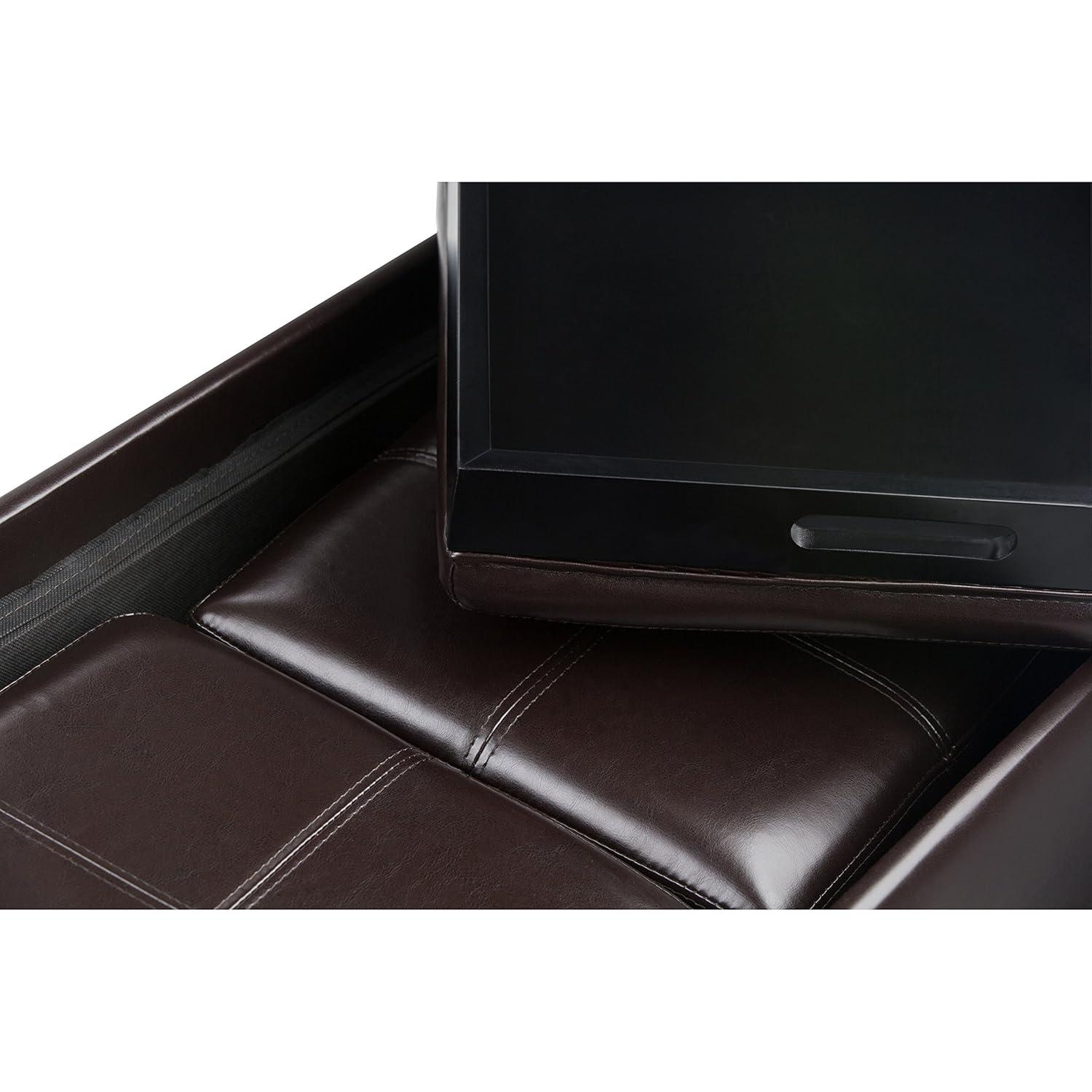 Simpli Home Avalon 35"W Upholstered Storage Ottoman Set with 5 Pieces and Flip-Over Serving Tray Lids