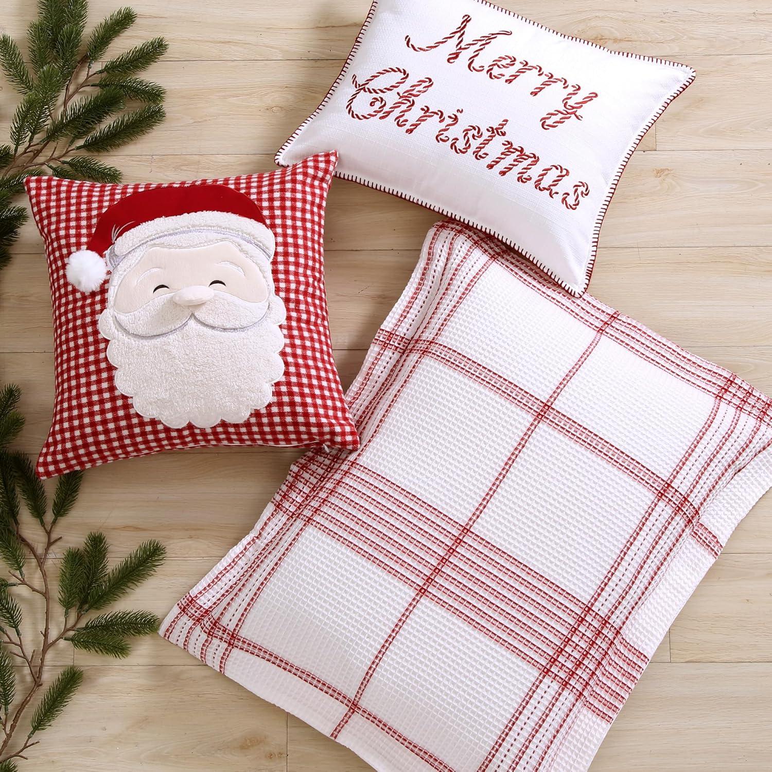 Peppermint Plaid Merry Christmas Pillow 14x18