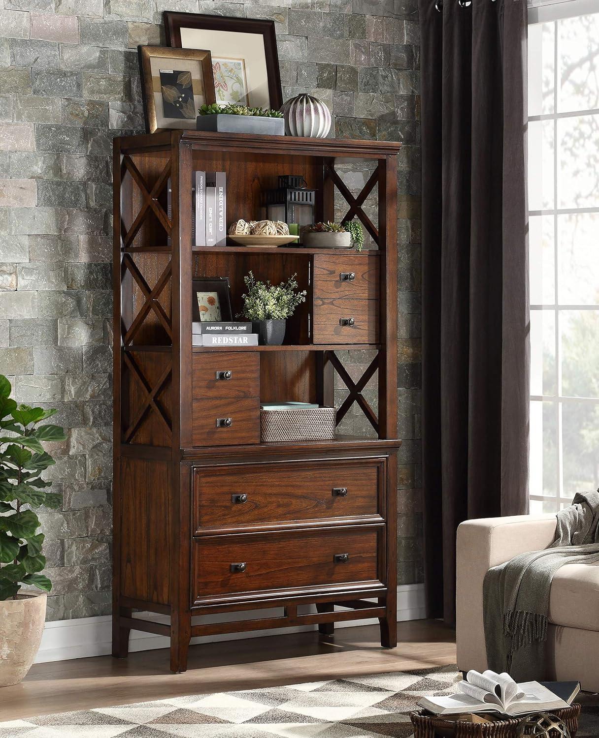 Transitional Brown Cherry Mindy Wood Bookcase with Horizontal Knobs