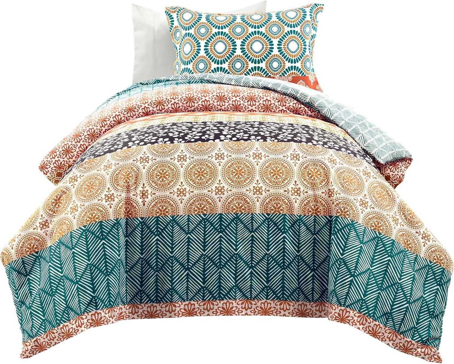 Lush Decor Bohemian Stripe Duvet Cover - Fuchsia/Orange - Full/Queen