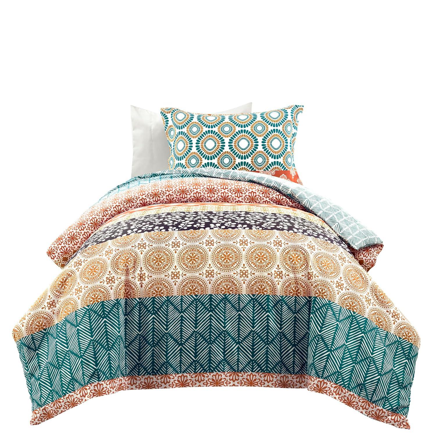 Lush Decor Bohemian Stripe Duvet Cover - Fuchsia/Orange - Full/Queen