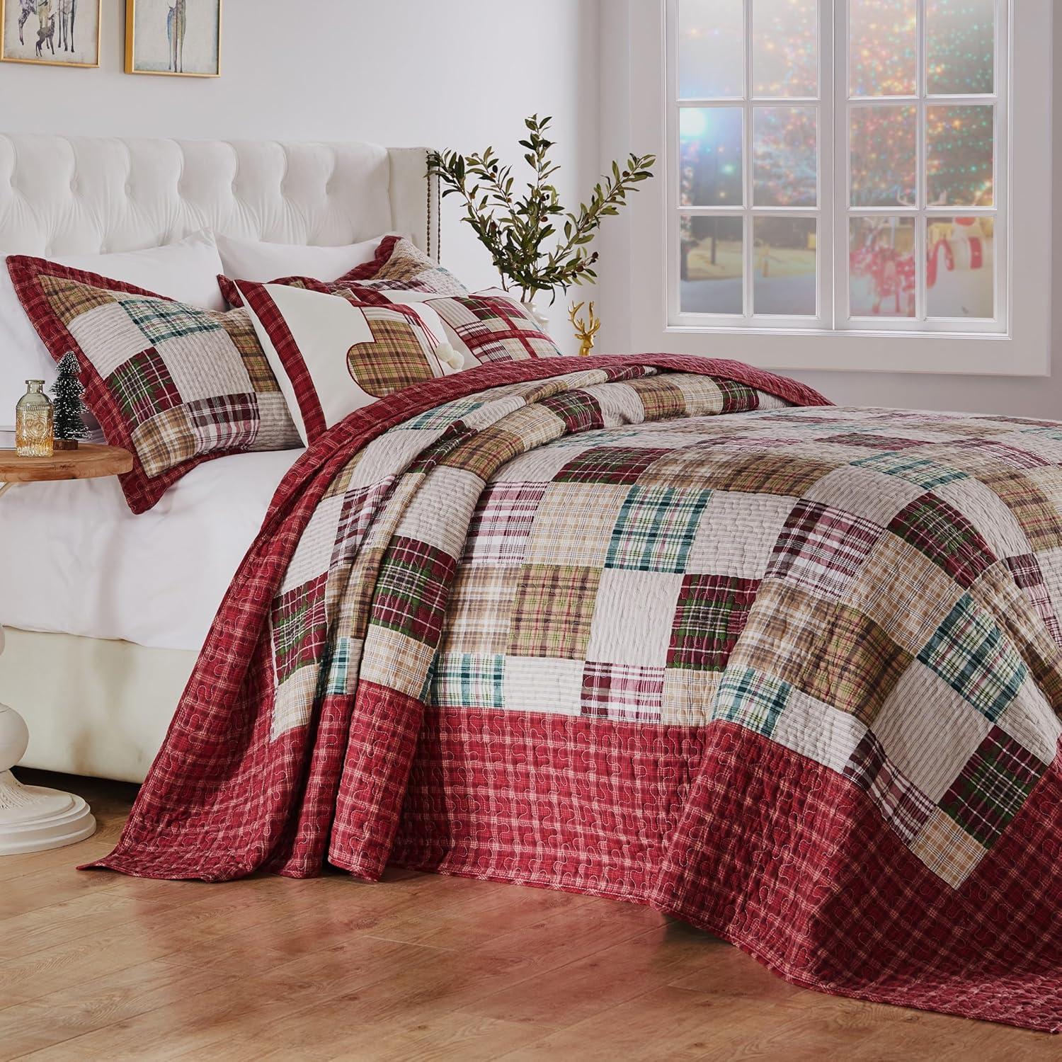 Greenland Home Fashions 3pc Oxford 100% Cotton Traditional Bedspread Bedding Set Red