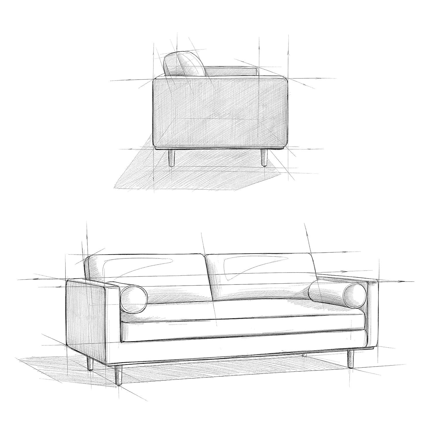 Simpli Home Morrison Genuine Leather Sofa, Mid-Century Modern Couch for Living Room, Handcrafted with Removable Cushions