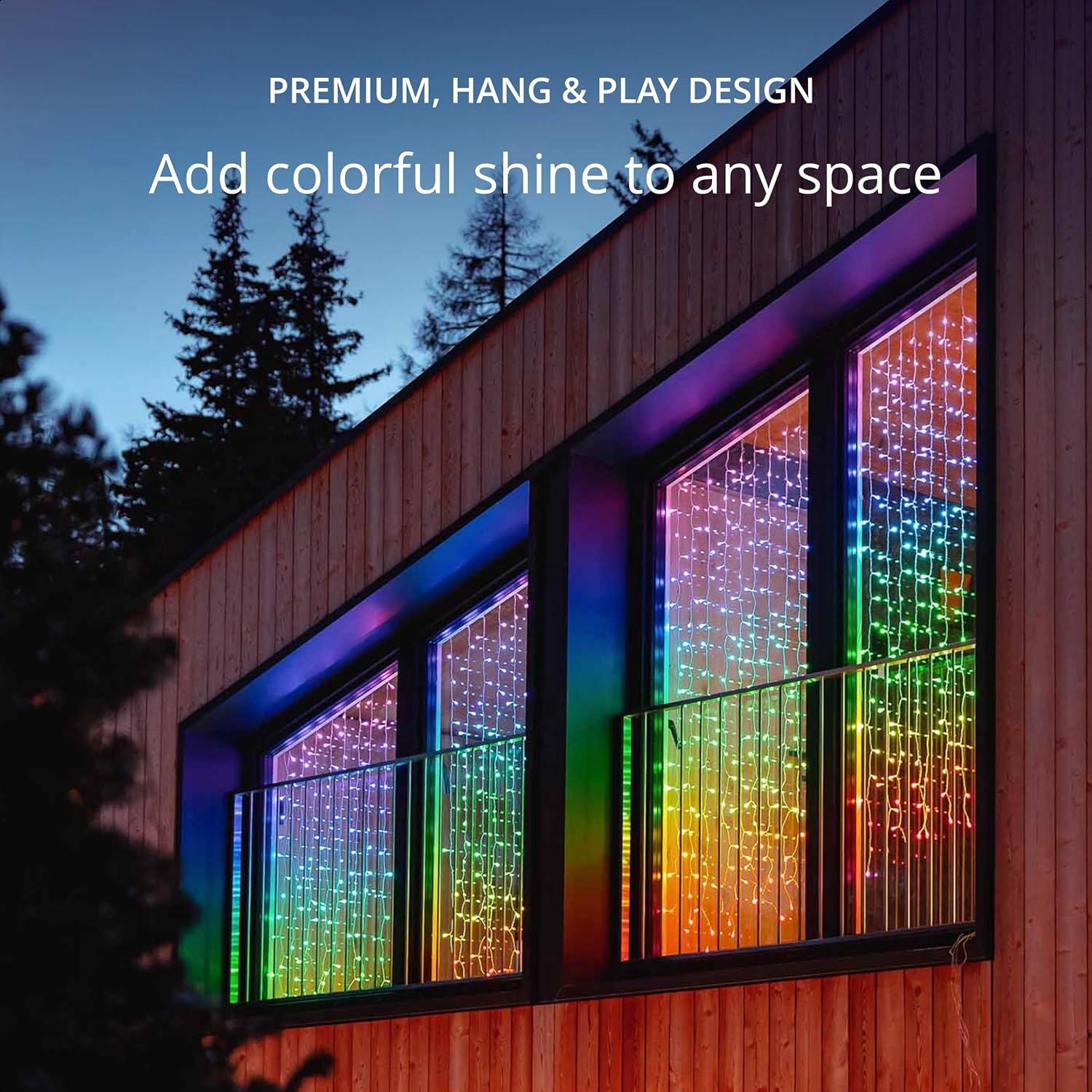 Twinkly Curtain App-Controlled LED Christmas Lights with 210 RGB+W (16 Million Colors + Warm White) LEDs. 5 by 7 feet. Clear Wire