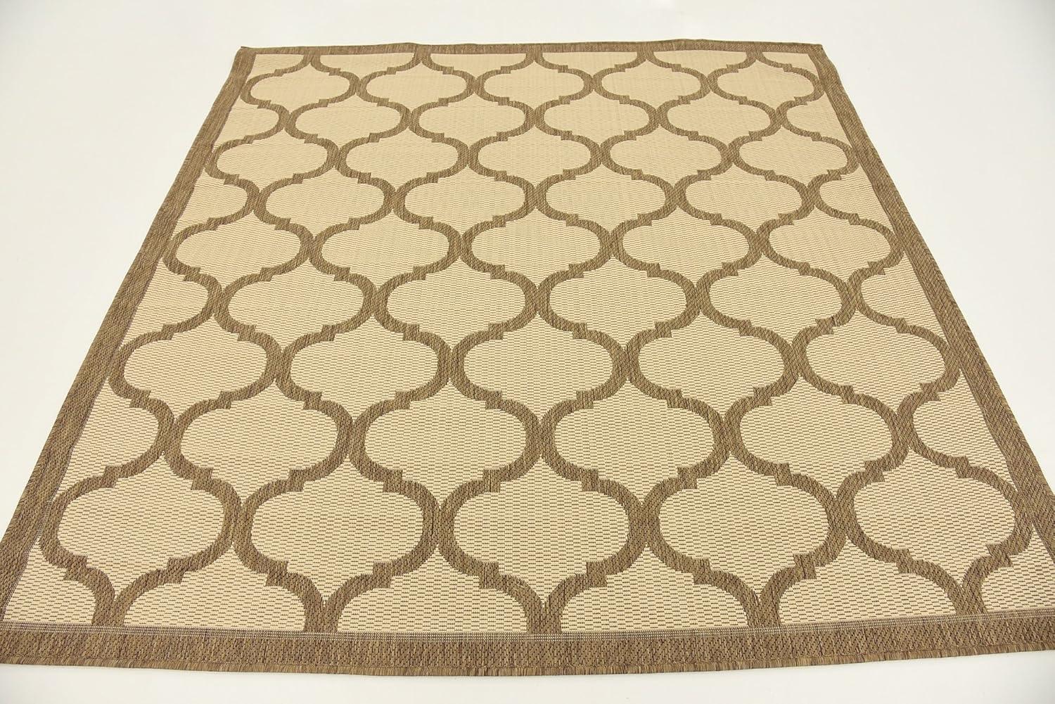 Unique Loom 6' 1 x 6' 1 Square Beige and Brown Outdoor Trellis Moroccan Area Rug