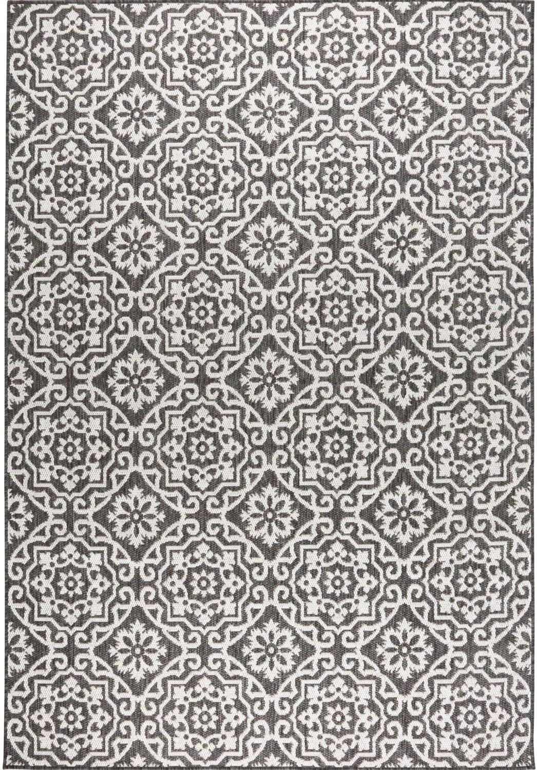 NICOLE MILLER NEW YORK Patio Country Danica Geometric Indoor/Outdoor Area Rug, Black/Grey