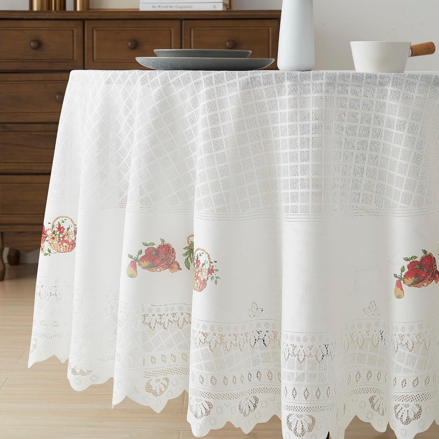 White Lace 70-Inch Round Fall Tablecloth