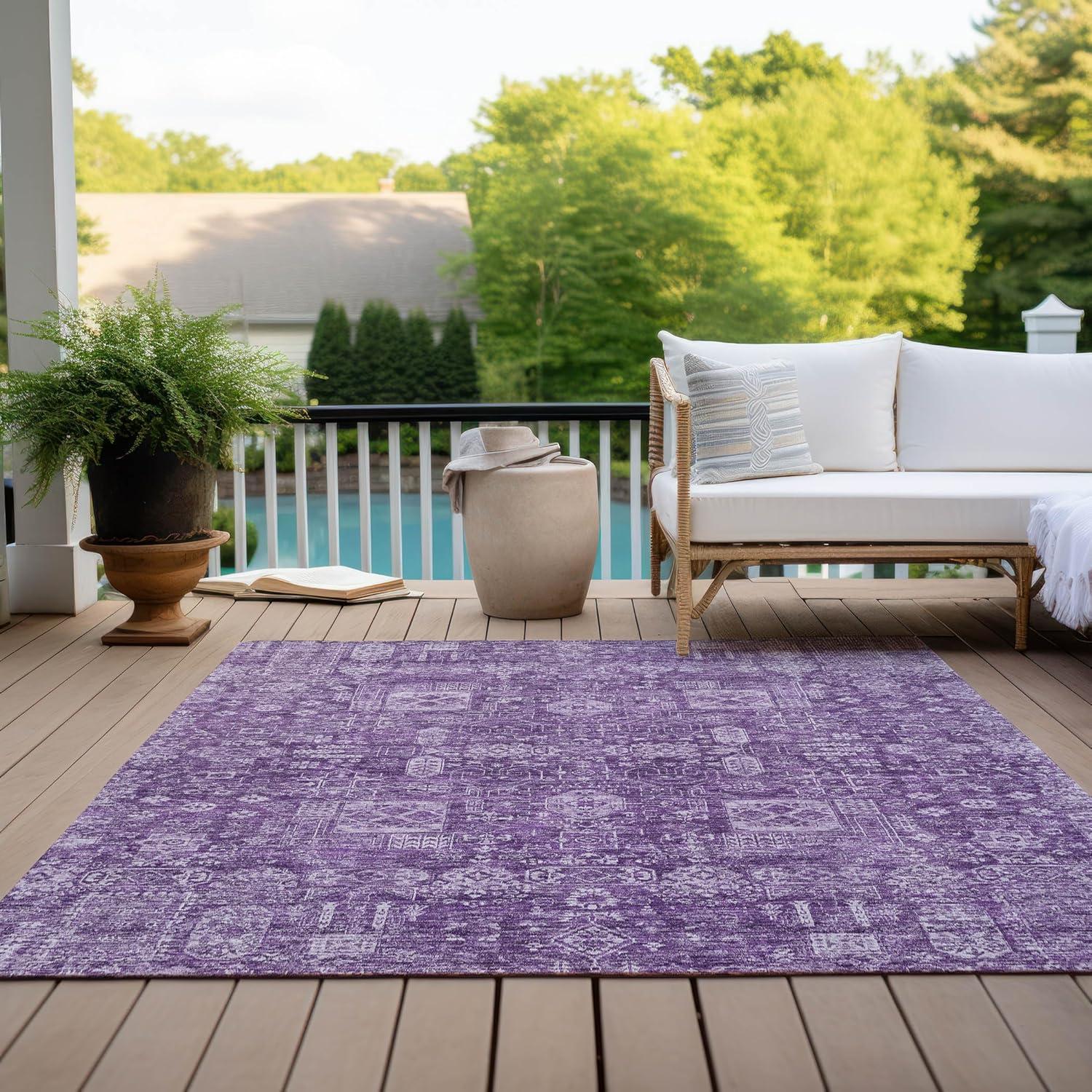 Purple Rectangular Machine Washable Synthetic Area Rug
