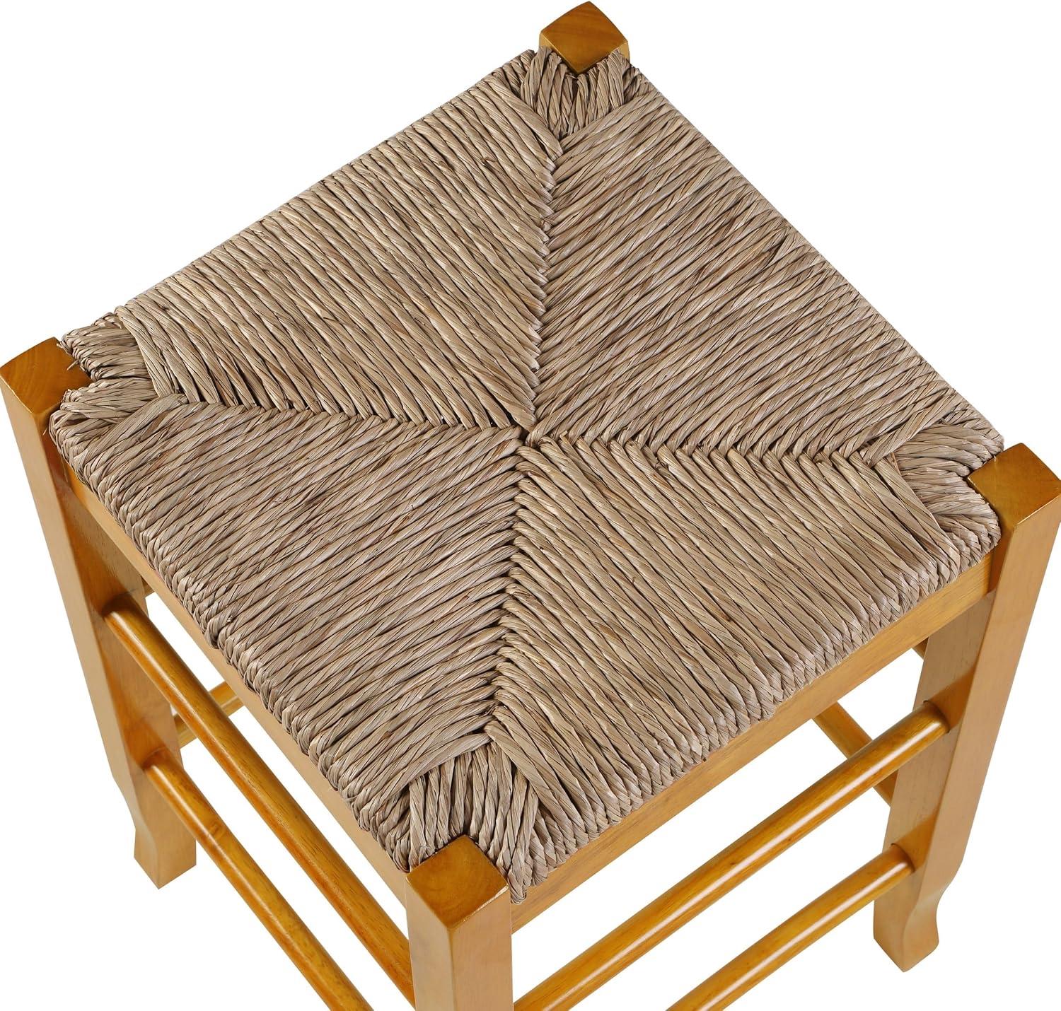 24" Rush Seat Counter Height Barstool Oak - Boraam: Hardwood Frame, Handwoven Seat, Floor Glides